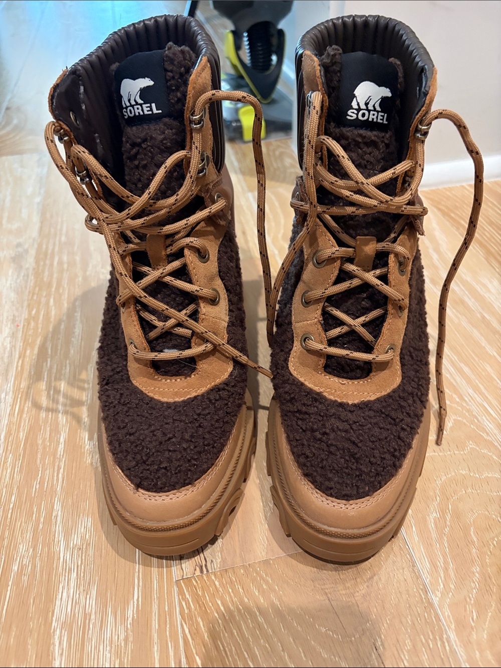Sorel Brown and Tan Fleece-Trim Lace-Up Boots